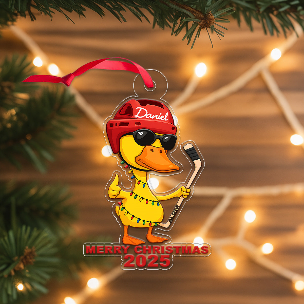 Custom Name Hockey Duck Xmas Acrylic Ornament Christmas Gift
