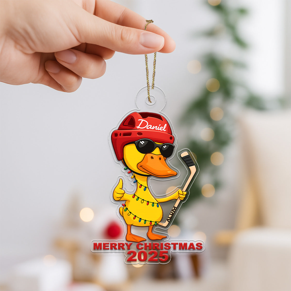 Custom Name Hockey Duck Xmas Acrylic Ornament Christmas Gift