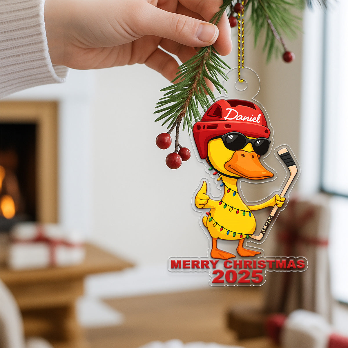 Custom Name Hockey Duck Xmas Acrylic Ornament Christmas Gift