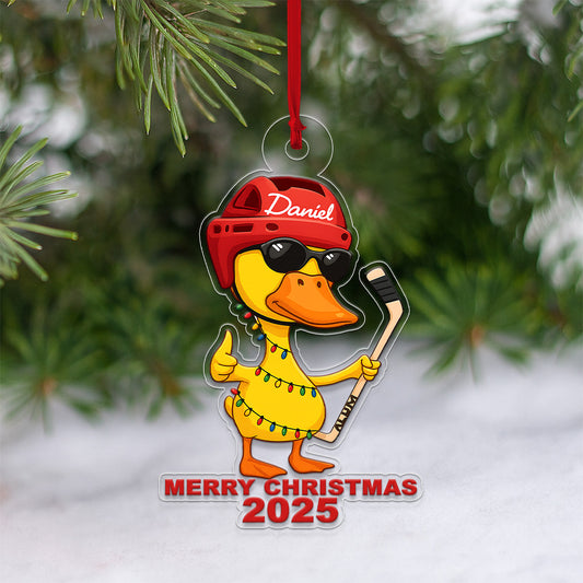 Custom Name Hockey Duck Xmas Acrylic Ornament Christmas Gift