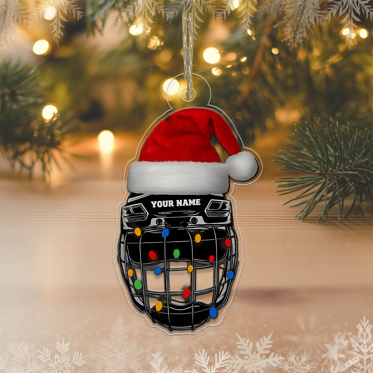 Custom Name Hockey Helmet Xmas Acrylic Ornament Christmas Gift