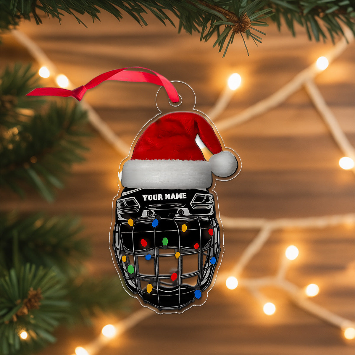 Custom Name Hockey Helmet Xmas Acrylic Ornament Christmas Gift
