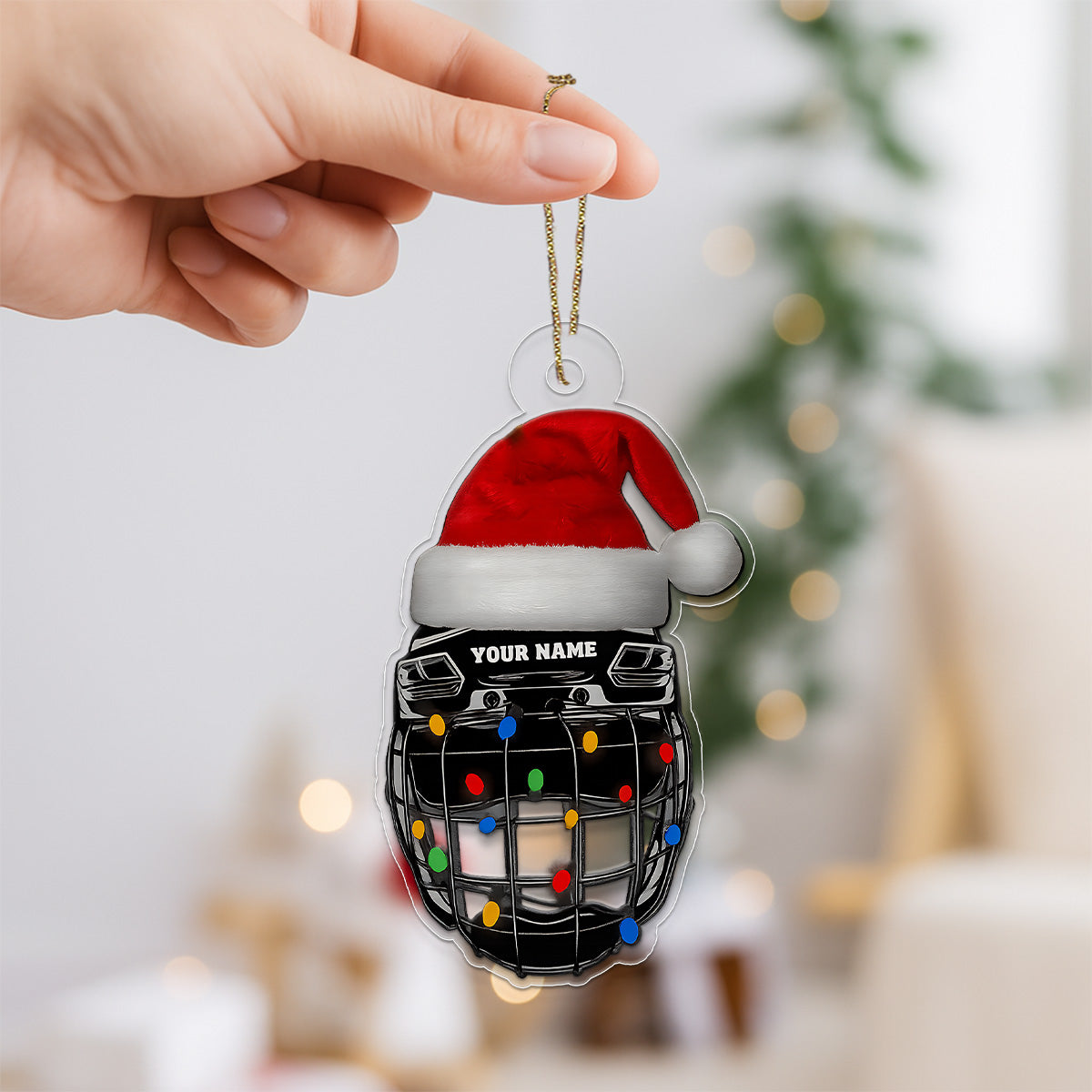 Custom Name Hockey Helmet Xmas Acrylic Ornament Christmas Gift
