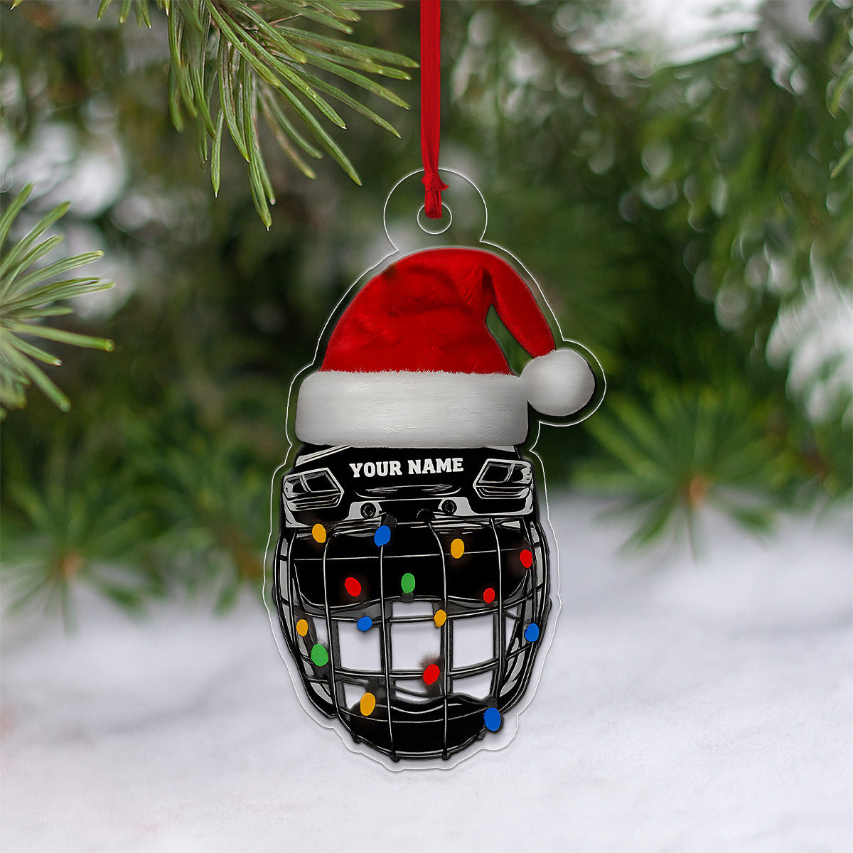 Custom Name Hockey Helmet Xmas Acrylic Ornament Christmas Gift