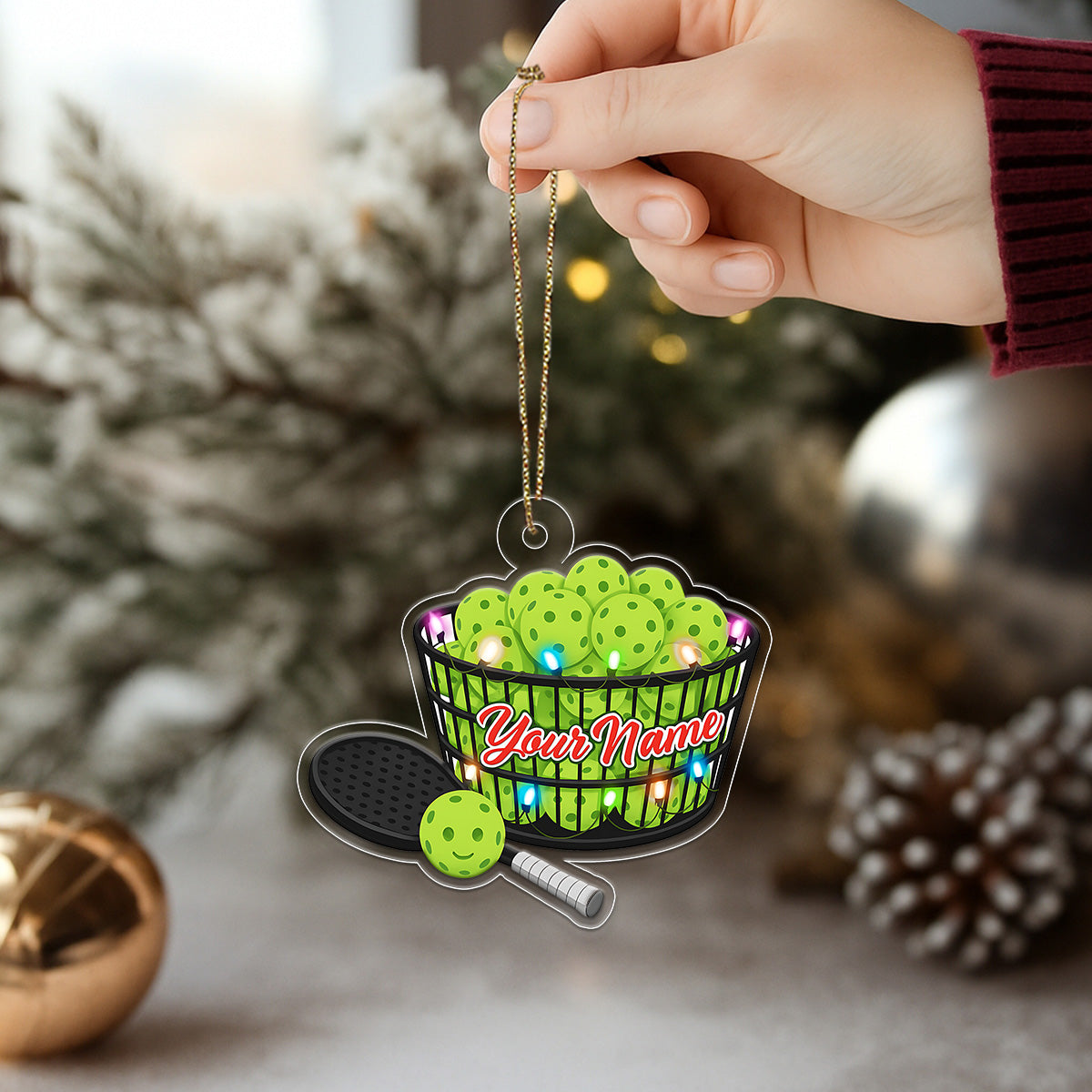 Custom Name Pickleball Basket Acrylic Ornament Christmas Gift