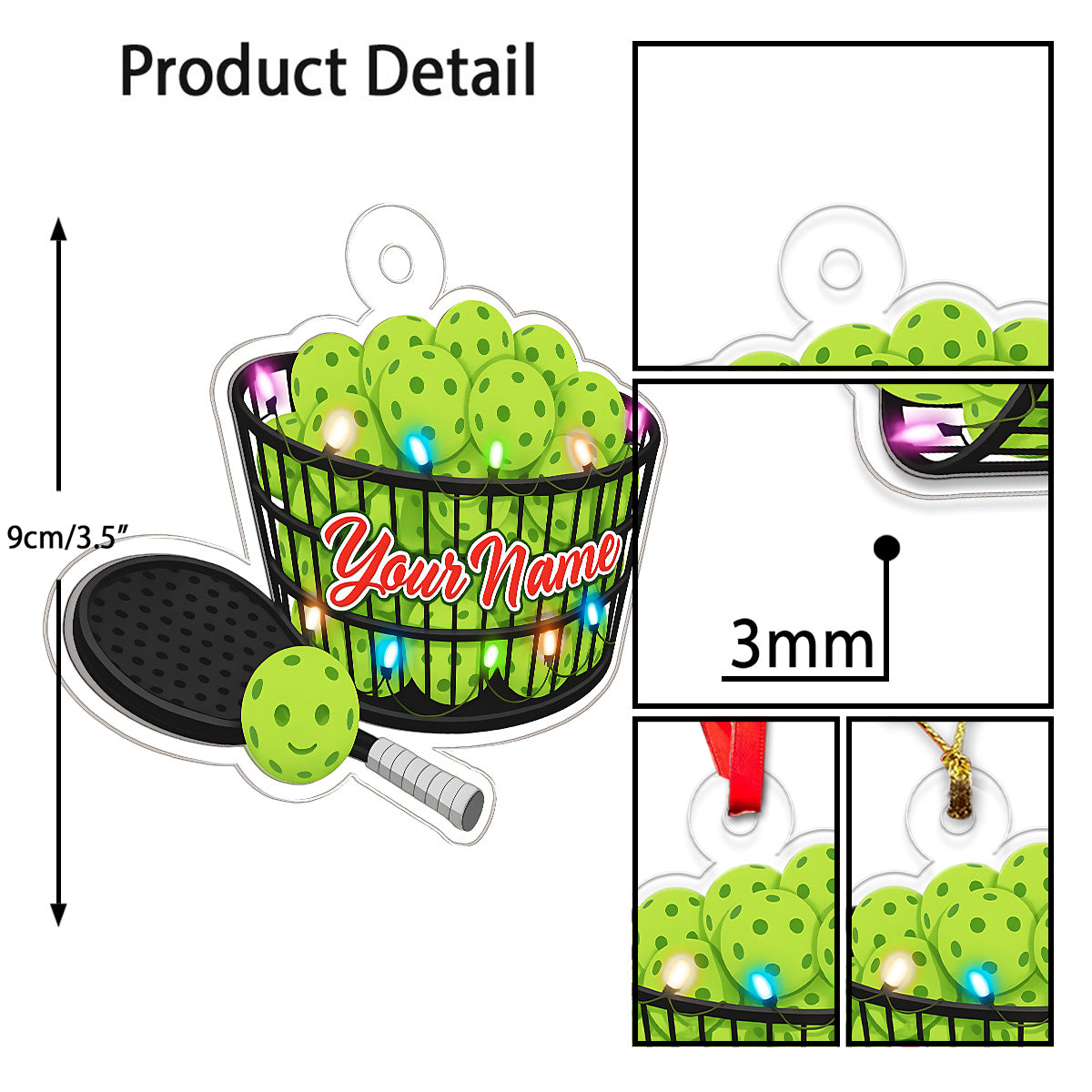 Custom Name Pickleball Basket Acrylic Ornament Christmas Gift