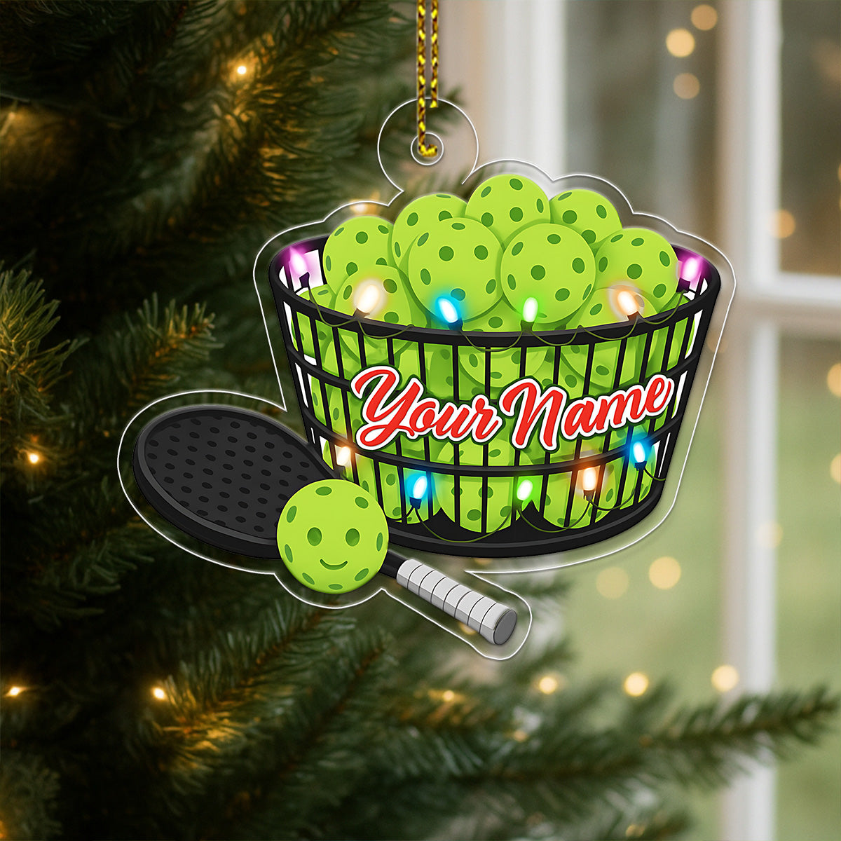Custom Name Pickleball Basket Acrylic Ornament Christmas Gift