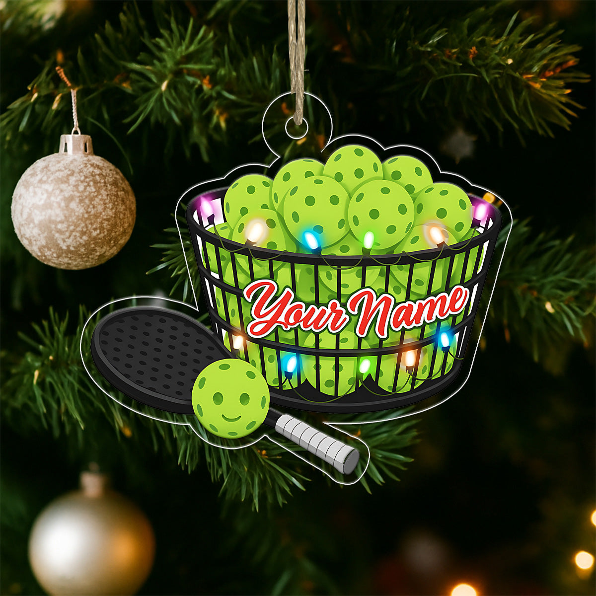 Custom Name Pickleball Basket Acrylic Ornament Christmas Gift