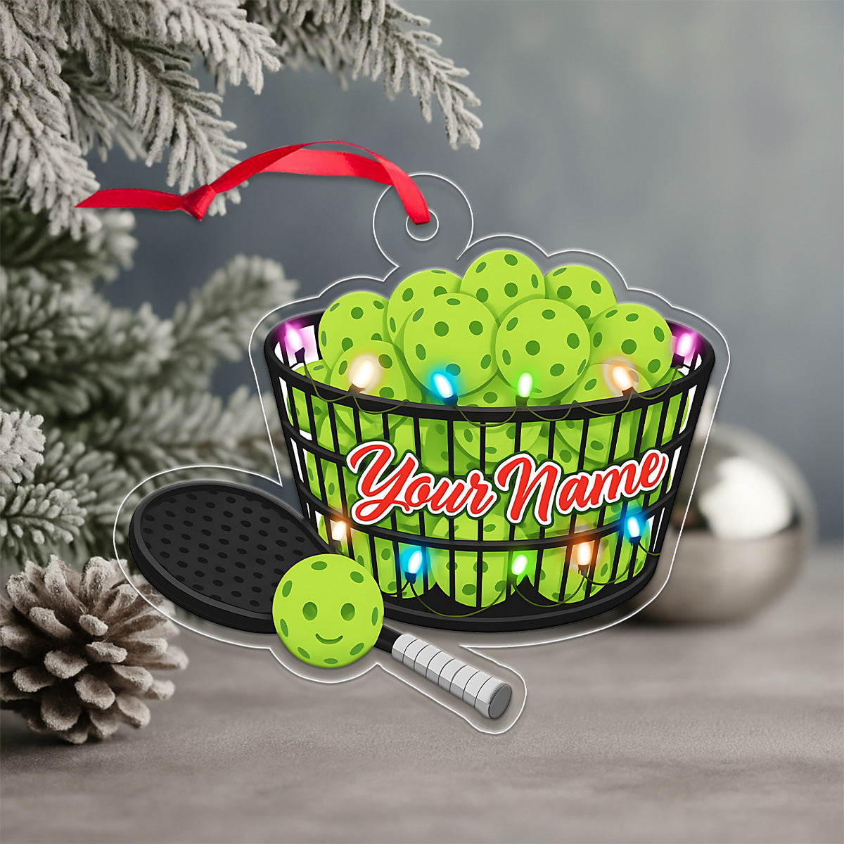 Custom Name Pickleball Basket Acrylic Ornament Christmas Gift
