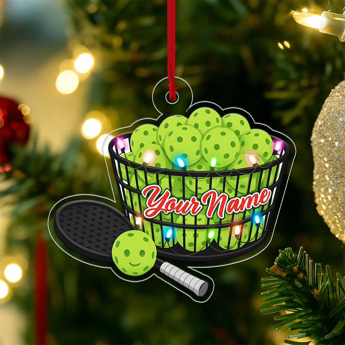 Custom Name Pickleball Basket Acrylic Ornament Christmas Gift