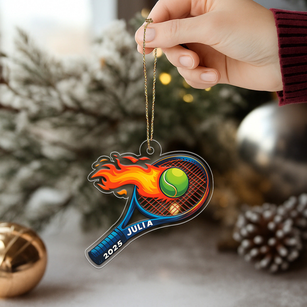 Custom Name Tennis Racket Acrylic Ornament Christmas Gift