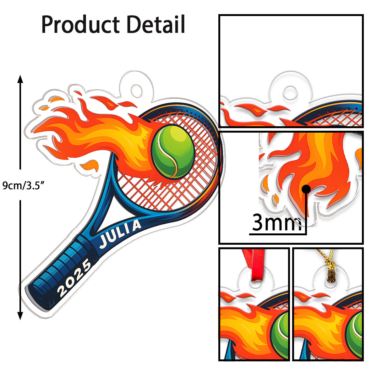 Custom Name Tennis Racket Acrylic Ornament Christmas Gift