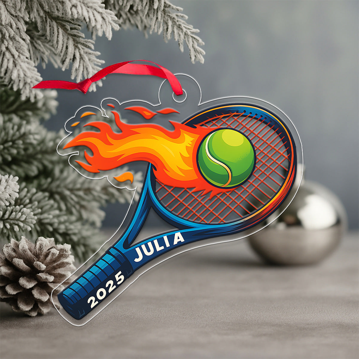 Custom Name Tennis Racket Acrylic Ornament Christmas Gift
