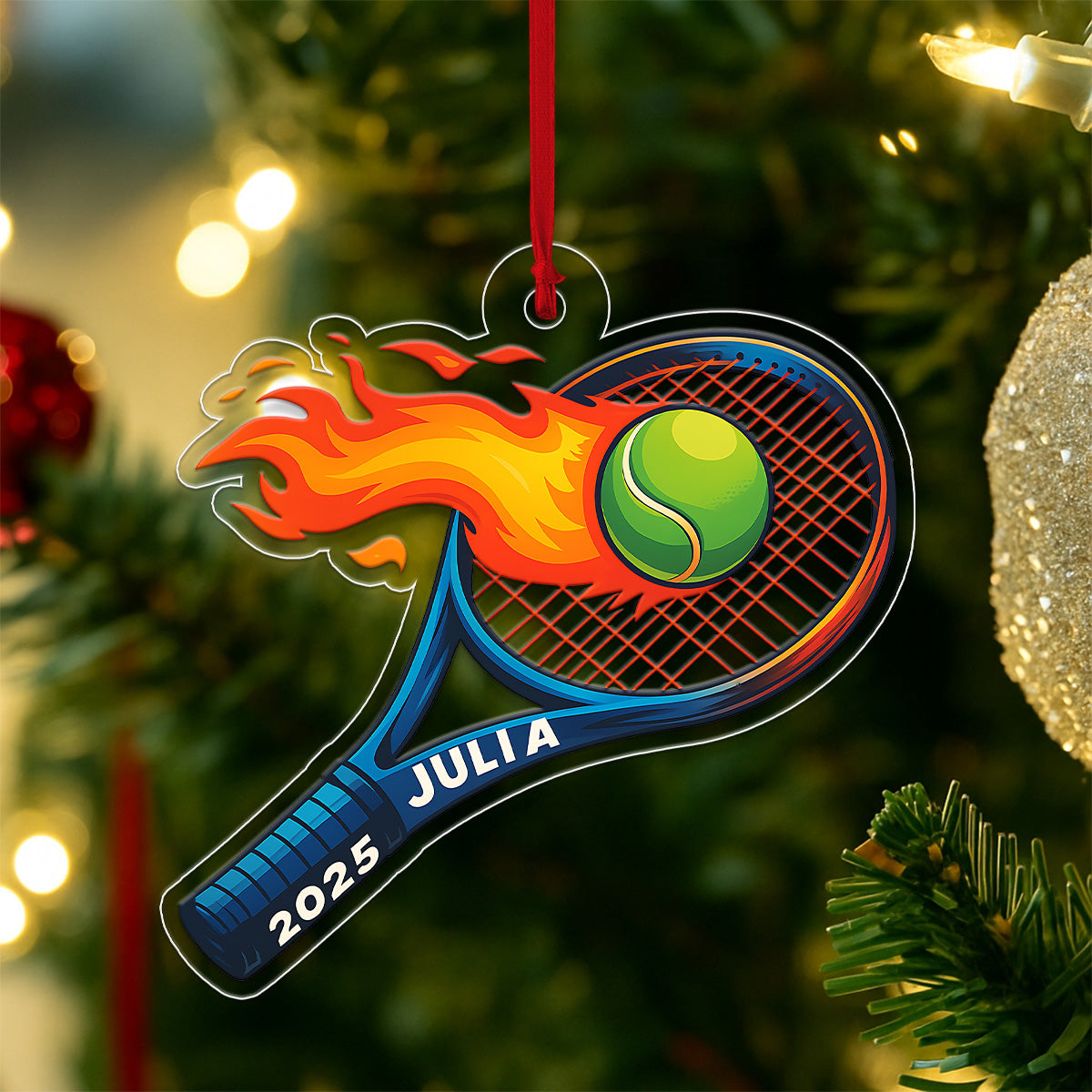 Custom Name Tennis Racket Acrylic Ornament Christmas Gift