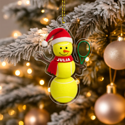 Custom Name Tennis Snowman Acrylic Ornament Christmas Gift
