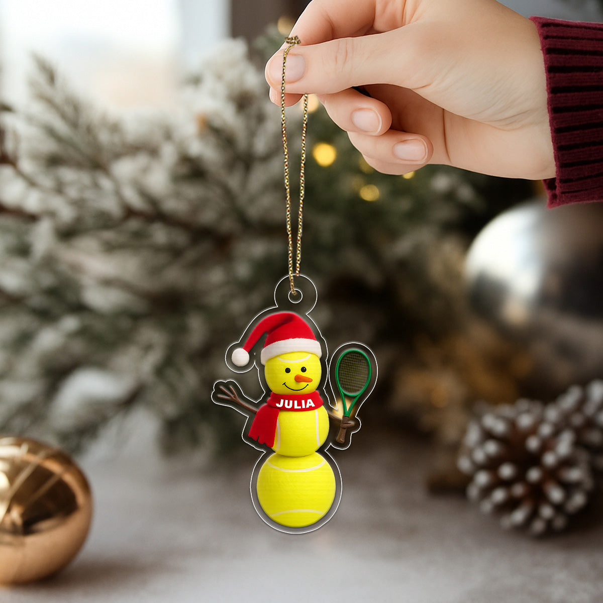 Custom Name Tennis Snowman Acrylic Ornament Christmas Gift