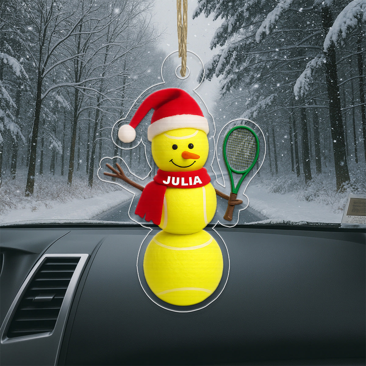 Custom Name Tennis Snowman Acrylic Ornament Christmas Gift
