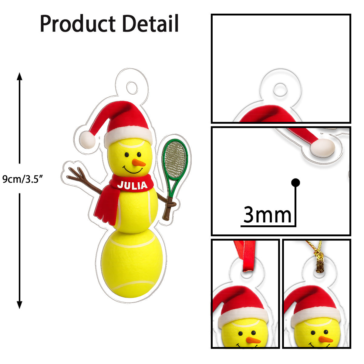 Custom Name Tennis Snowman Acrylic Ornament Christmas Gift
