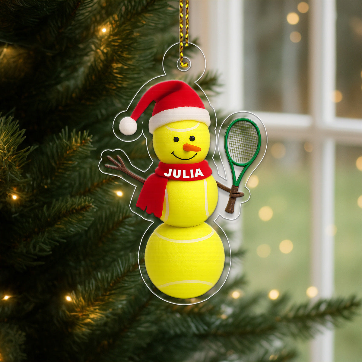 Custom Name Tennis Snowman Acrylic Ornament Christmas Gift