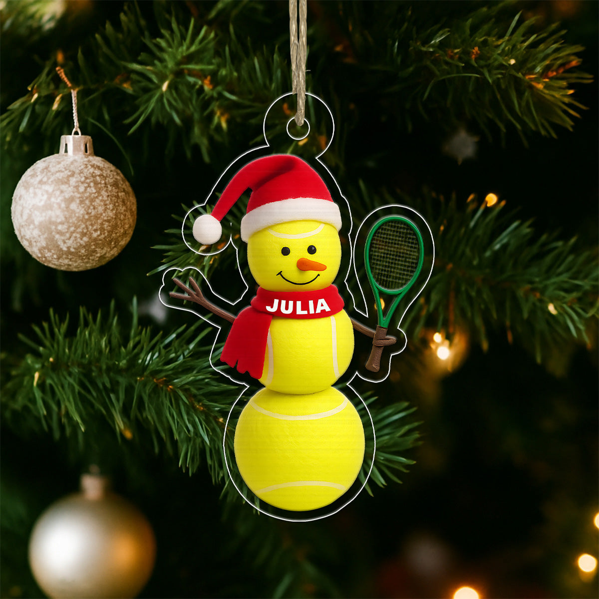 Custom Name Tennis Snowman Acrylic Ornament Christmas Gift