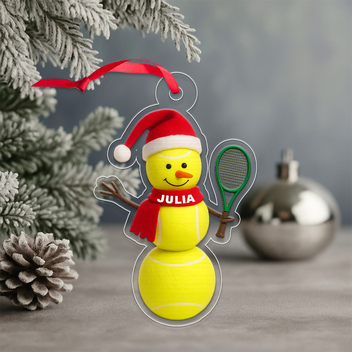 Custom Name Tennis Snowman Acrylic Ornament Christmas Gift