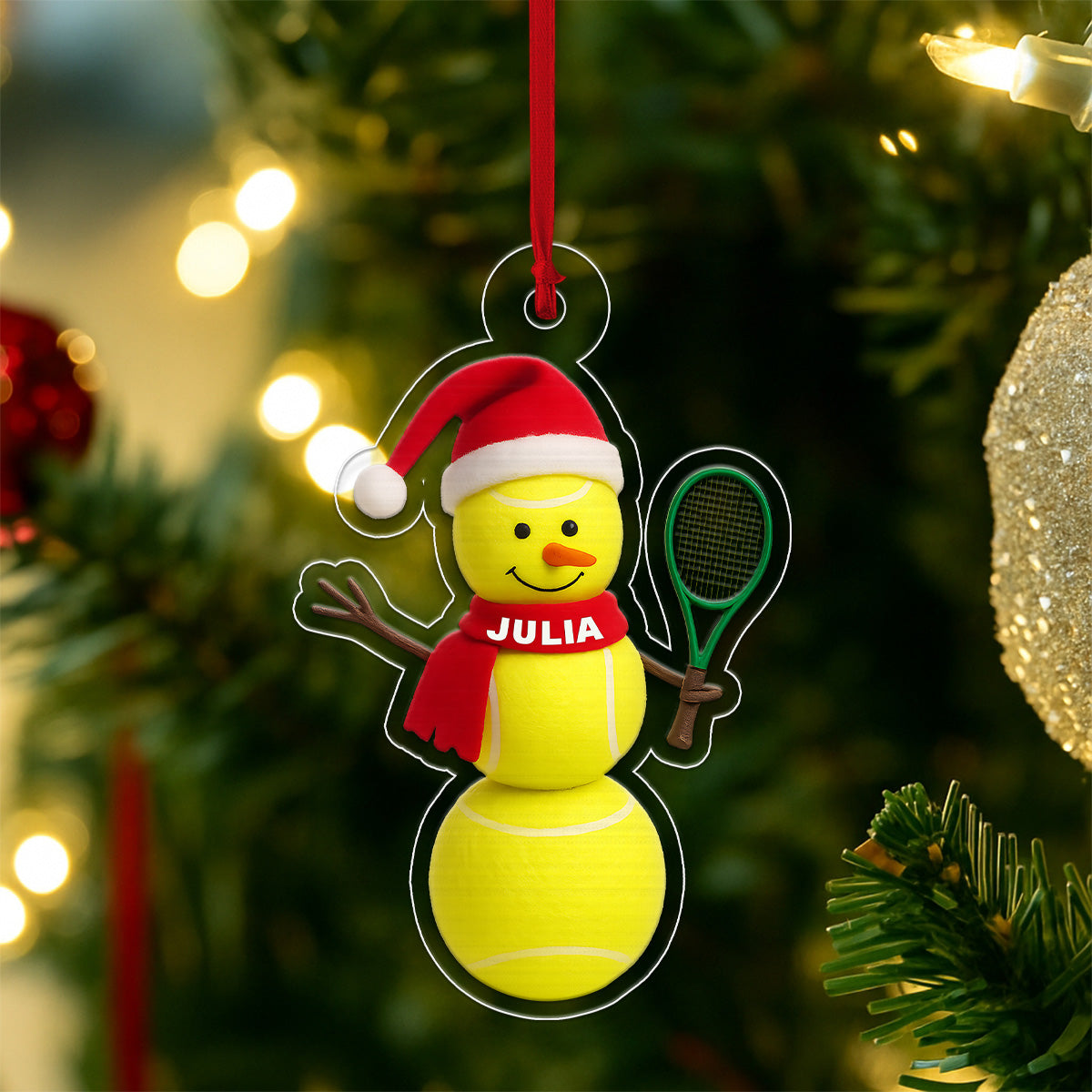 Custom Name Tennis Snowman Acrylic Ornament Christmas Gift