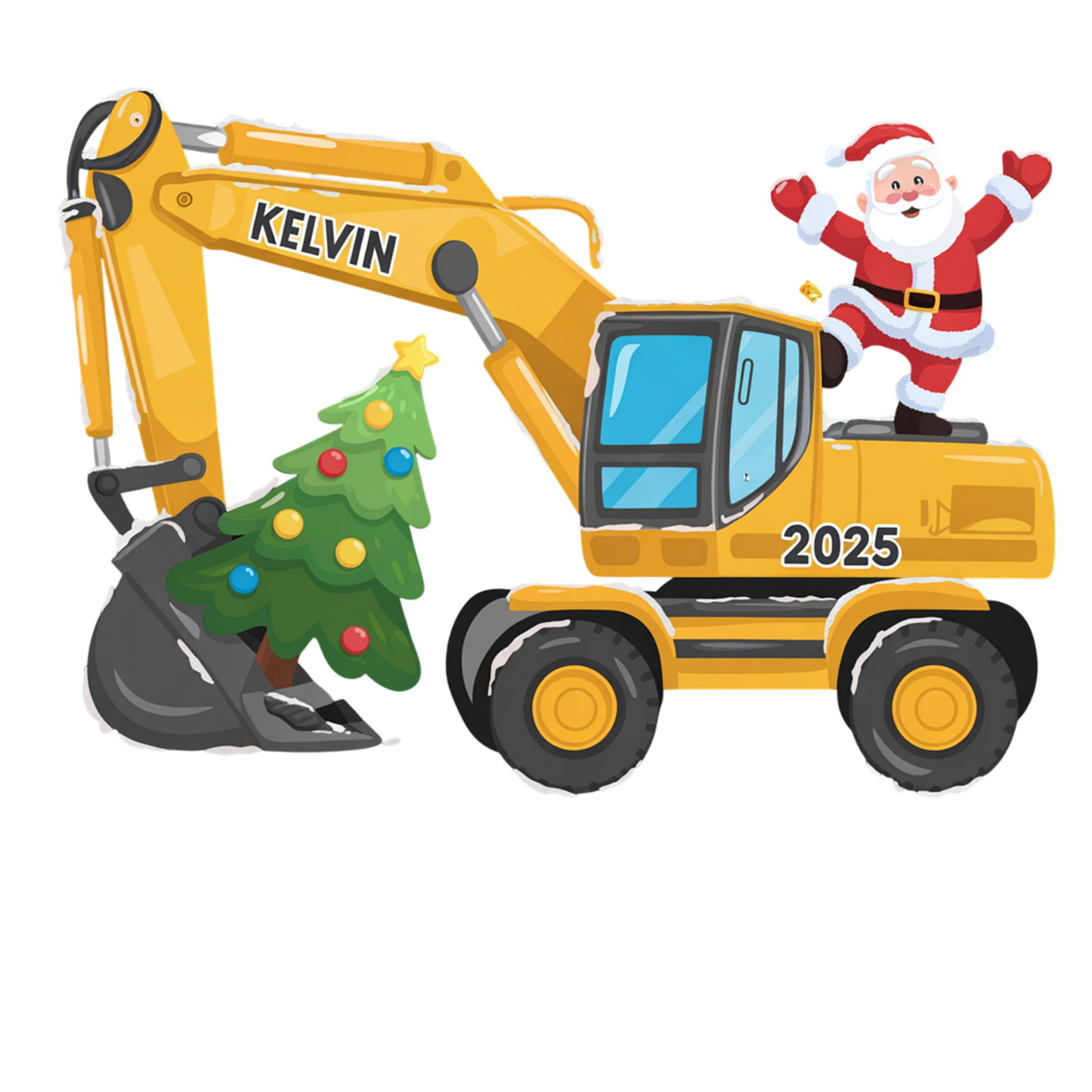 Custom Name Xmas Excavator Construction