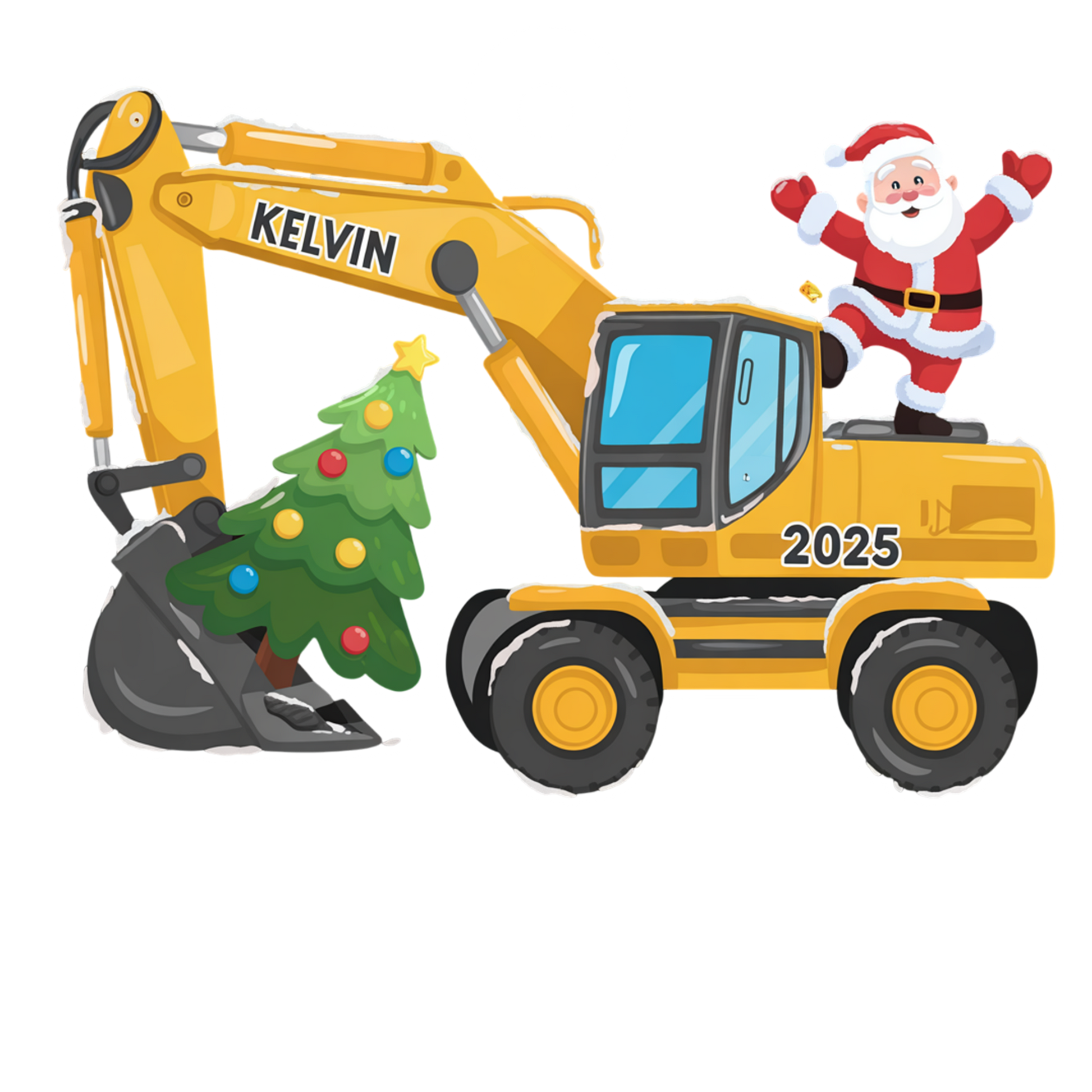 Custom Name Xmas Excavator Construction