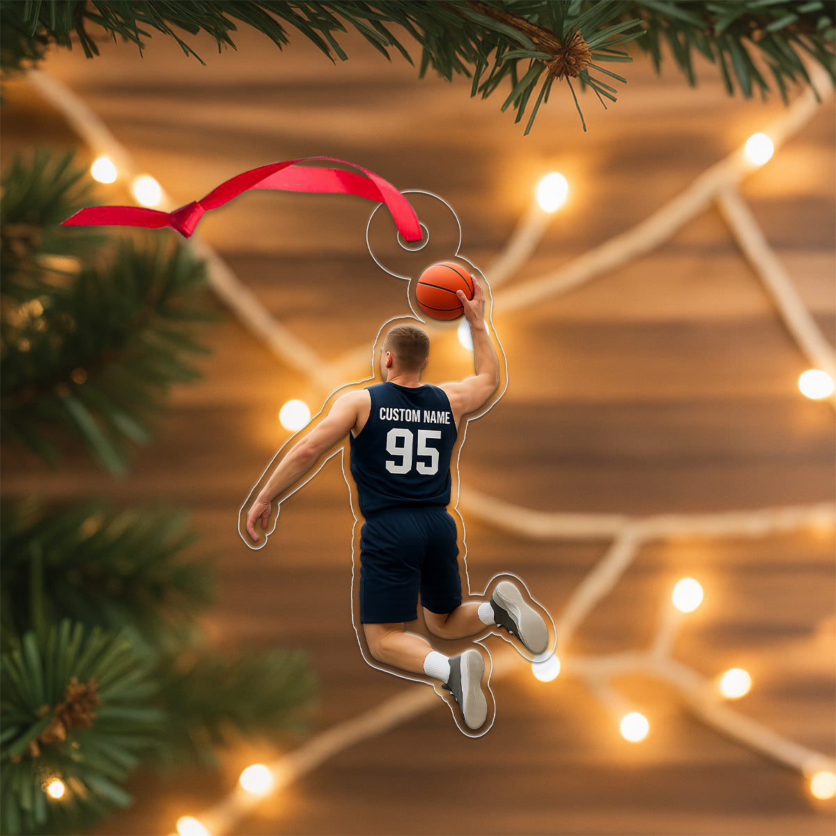 Custom Photo And Name Basketball Player Acrylic Ornament Christmas Gift
