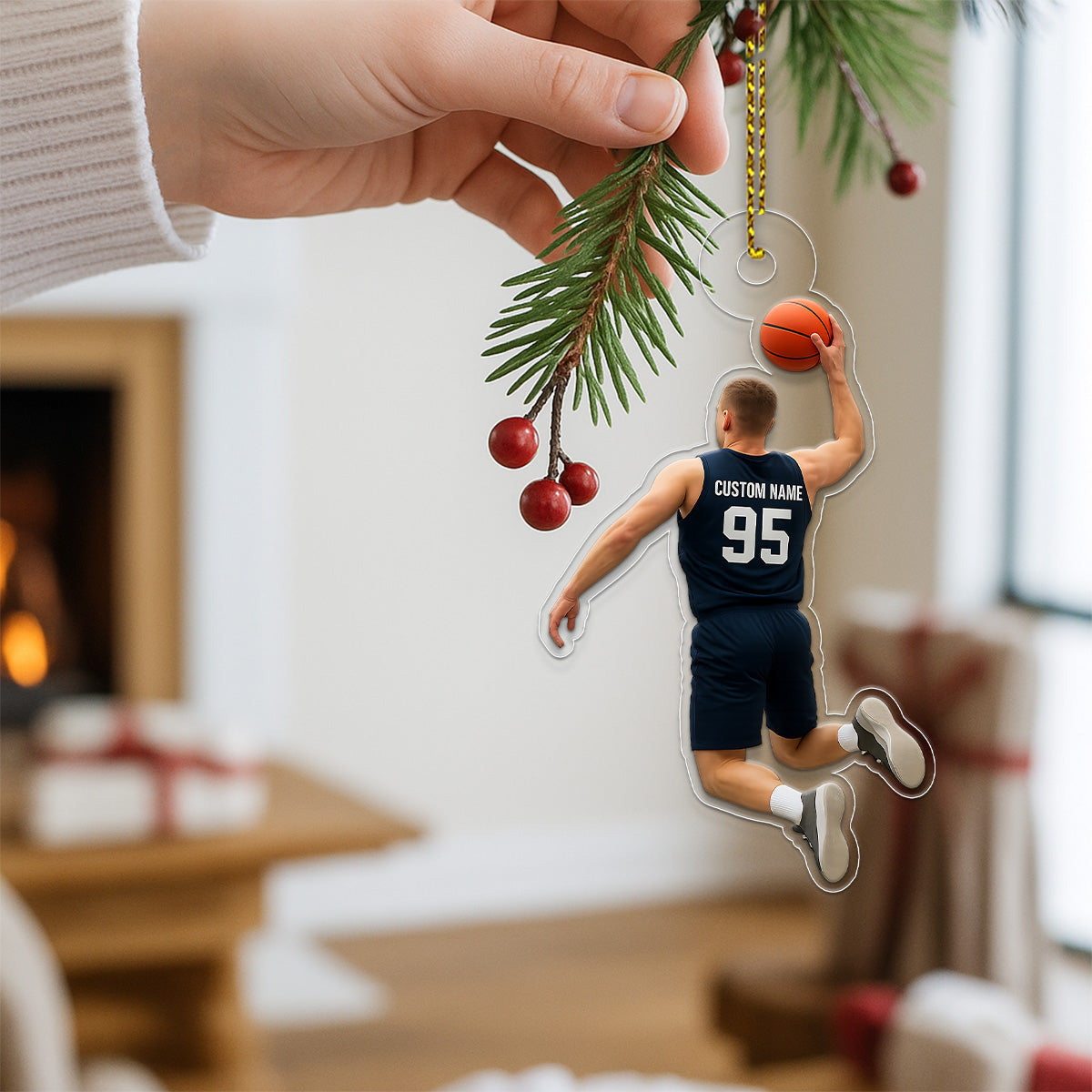 Custom Photo And Name Basketball Player Acrylic Ornament Christmas Gift