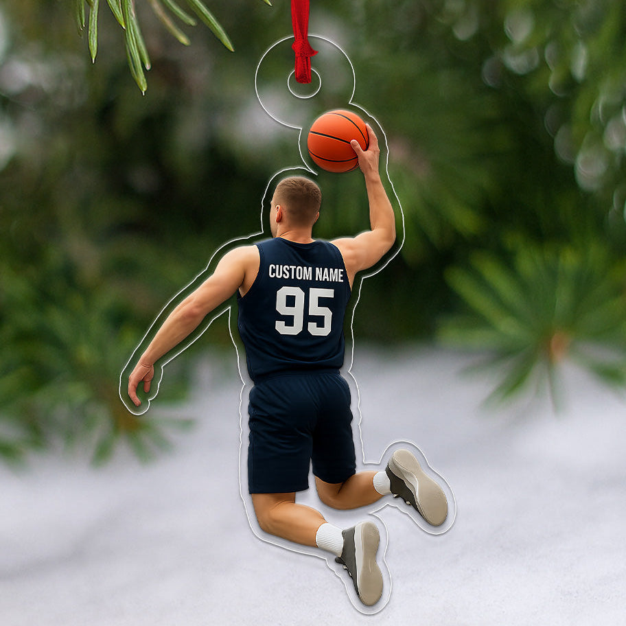 Custom Photo And Name Basketball Player Acrylic Ornament Christmas Gift