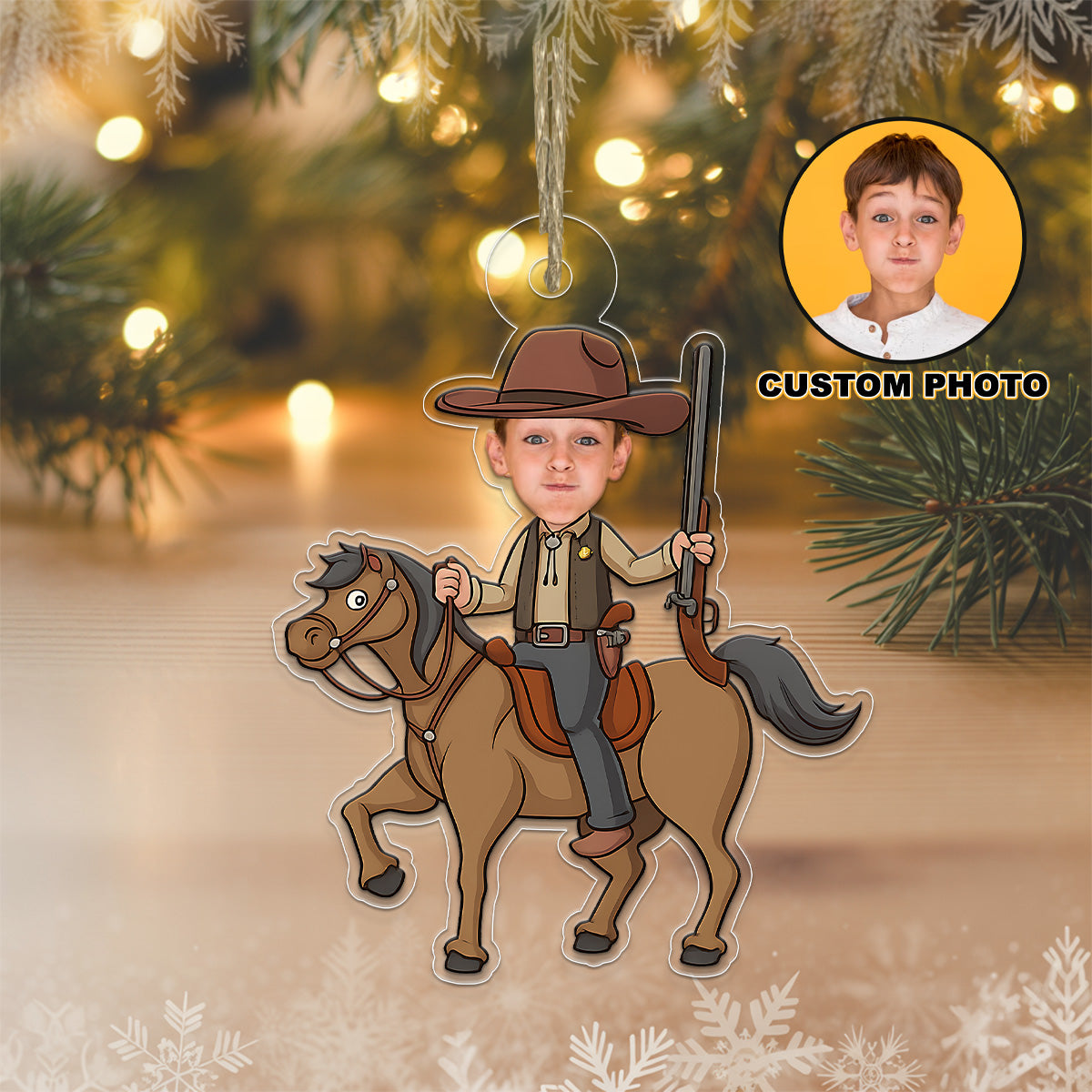 Custom Photo Baby Cowboy Acrylic Ornament Christmas Gift