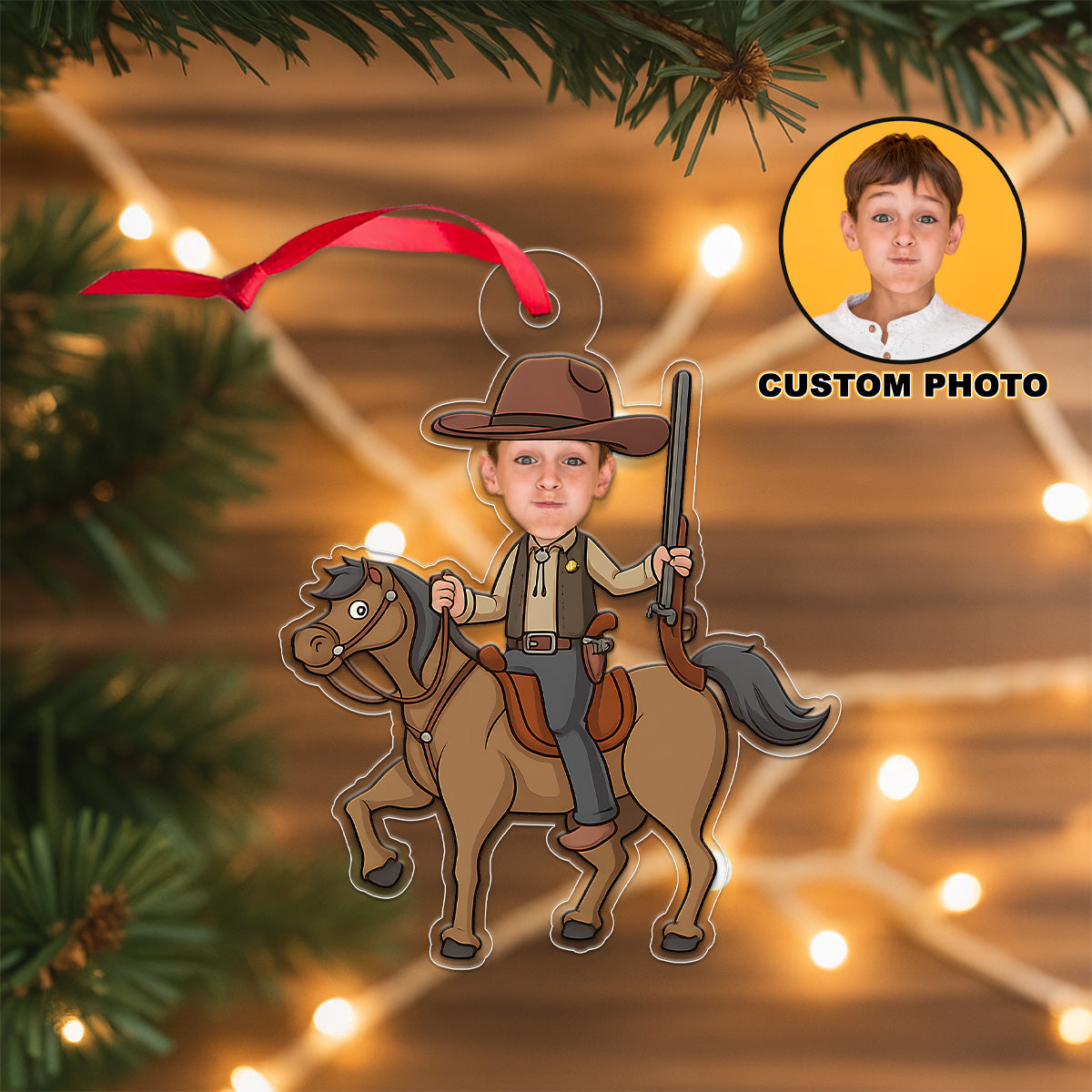 Custom Photo Baby Cowboy Acrylic Ornament Christmas Gift
