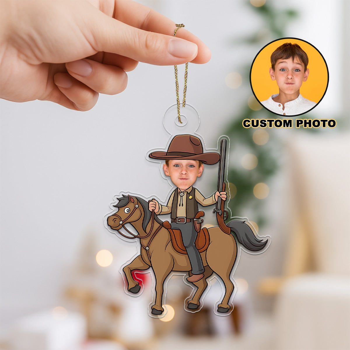 Custom Photo Baby Cowboy Acrylic Ornament Christmas Gift