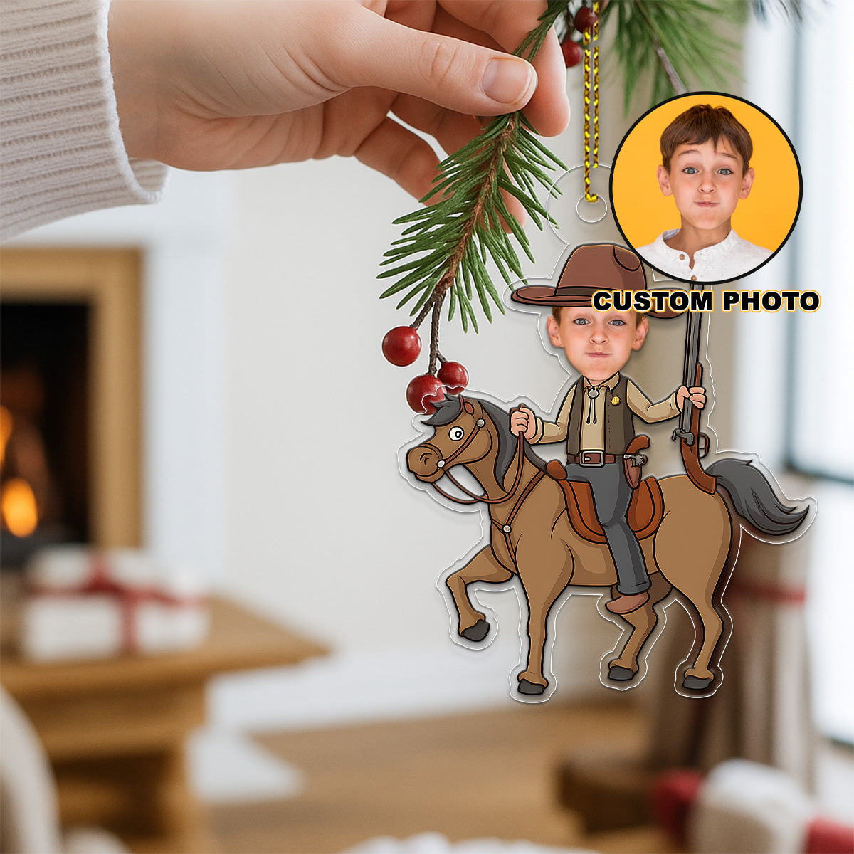 Custom Photo Baby Cowboy Acrylic Ornament Christmas Gift