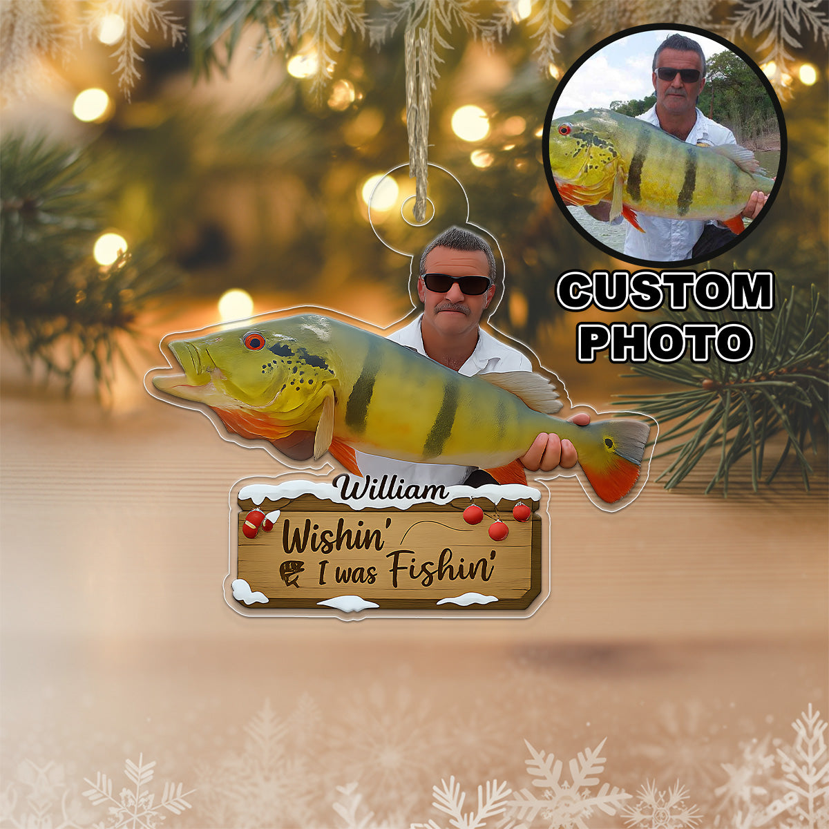 Custom Photo Fisher Xmas Acrylic Ornament Christmas Gift