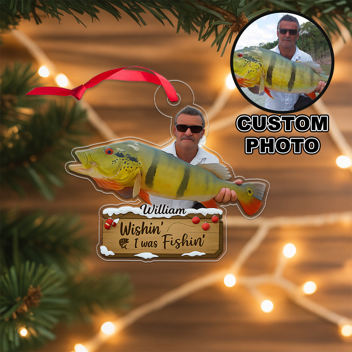 Custom Photo Fisher Xmas Acrylic Ornament Christmas Gift
