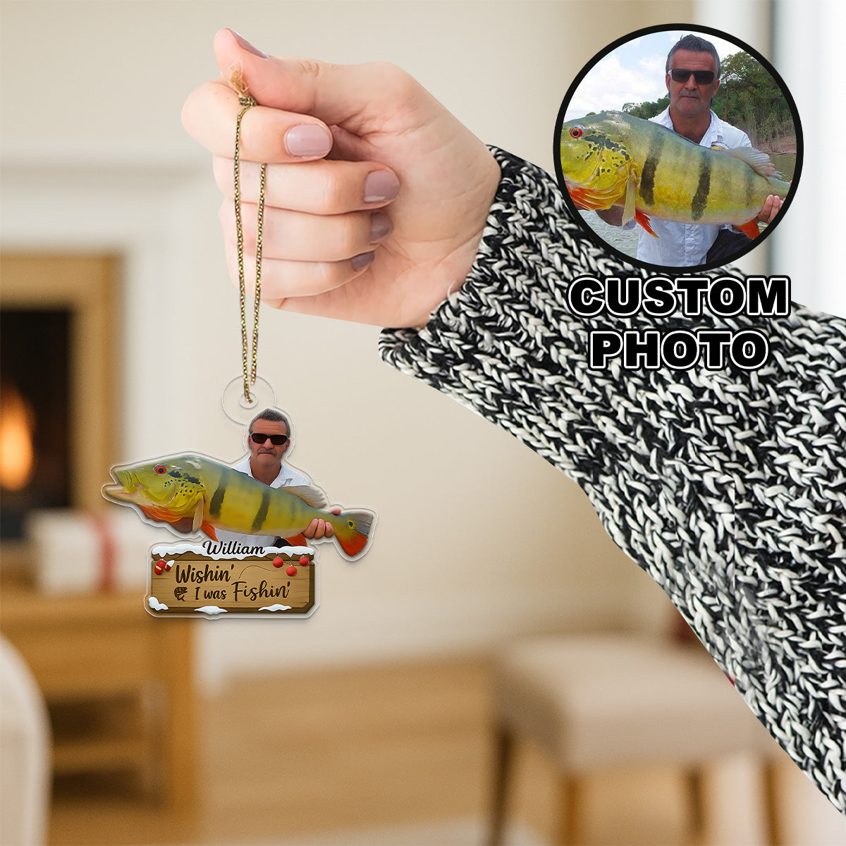 Custom Photo Fisher Xmas Acrylic Ornament Christmas Gift