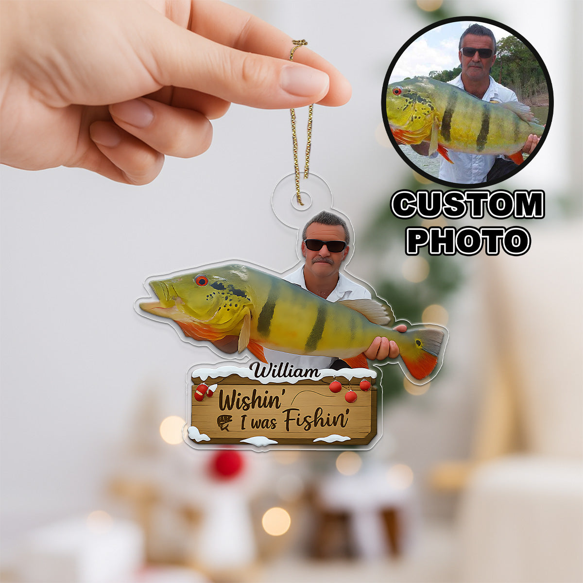 Custom Photo Fisher Xmas Acrylic Ornament Christmas Gift