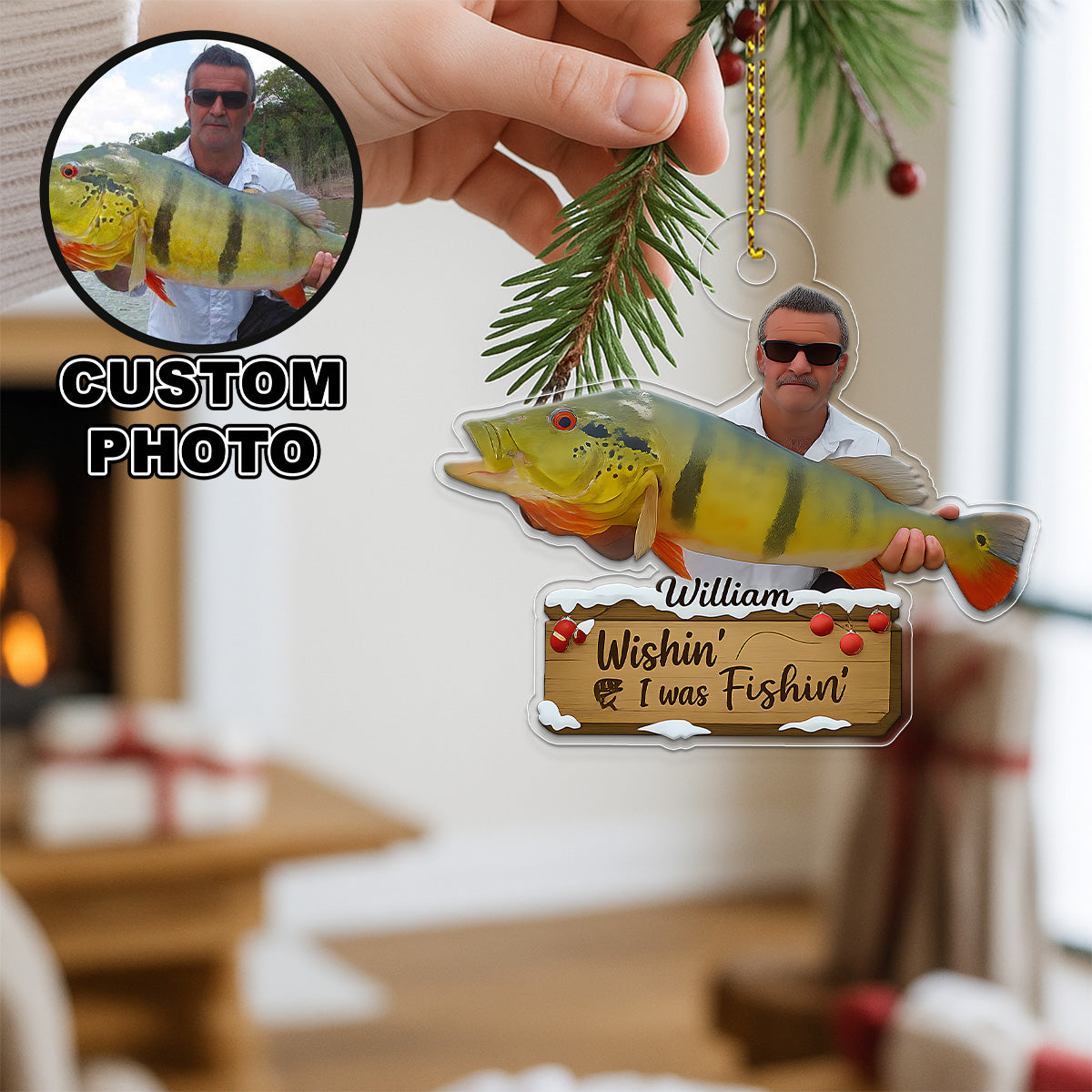 Custom Photo Fisher Xmas Acrylic Ornament Christmas Gift