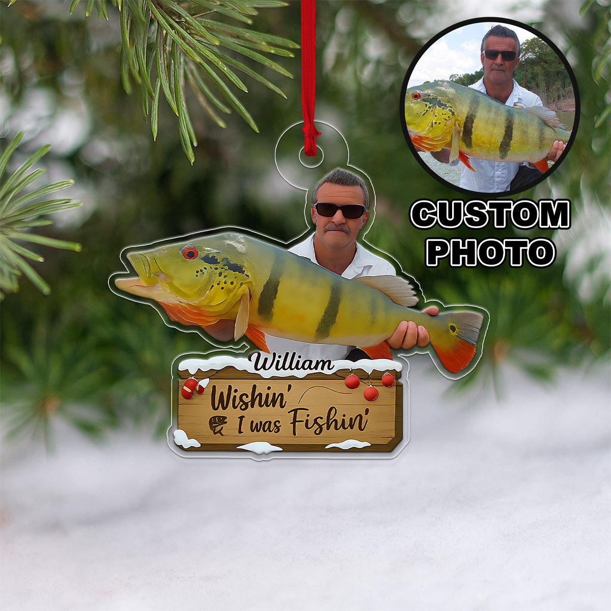 Custom Photo Fisher Xmas Acrylic Ornament Christmas Gift