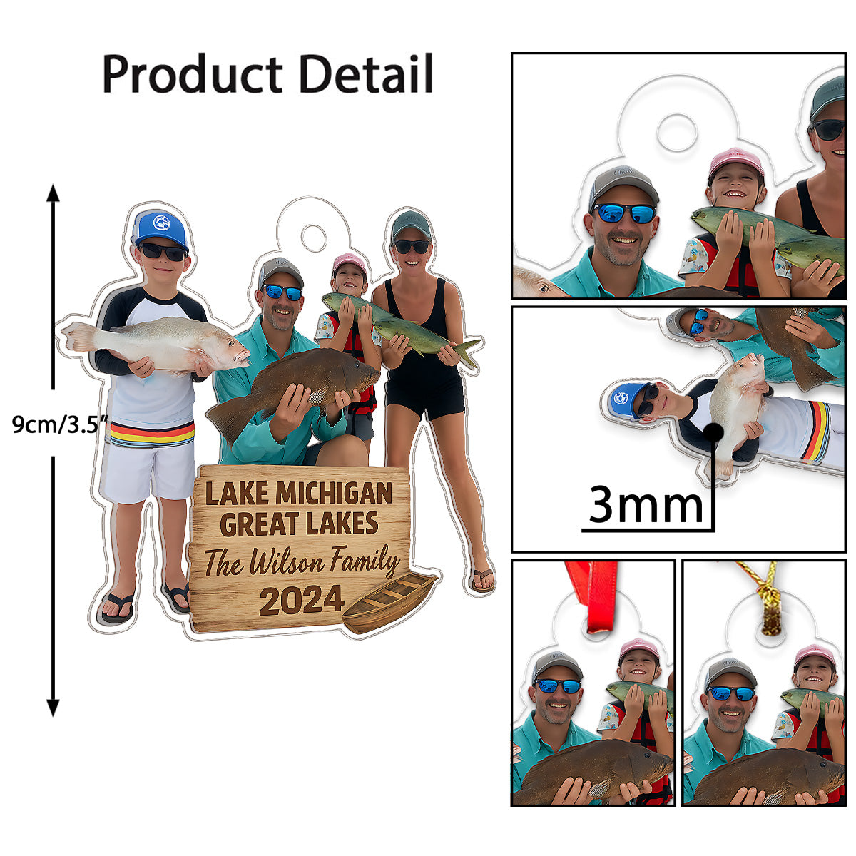 Custom Photo Fishing Lover Family Acrylic Ornament Christmas Gift