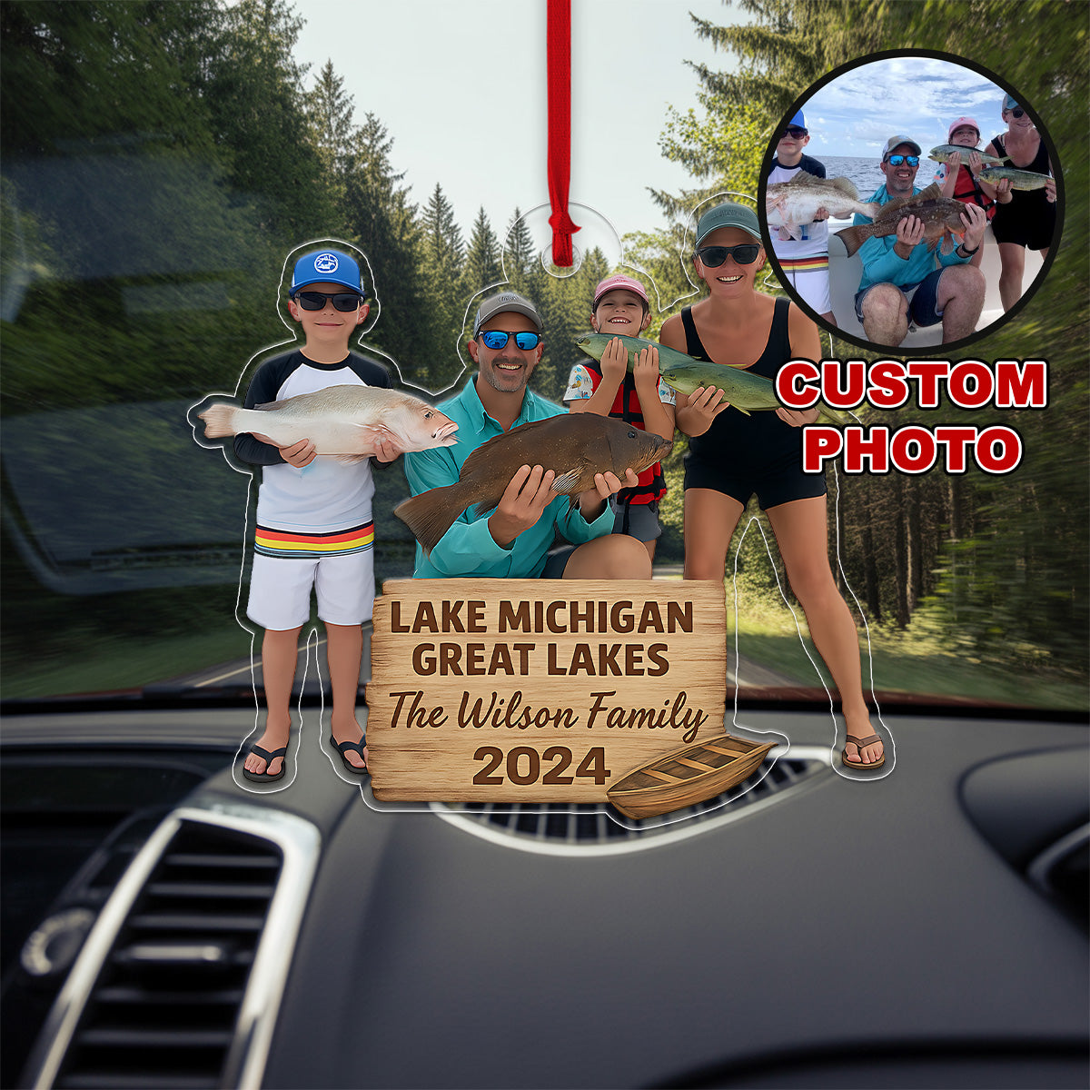 Custom Photo Fishing Lover Family Acrylic Ornament Christmas Gift