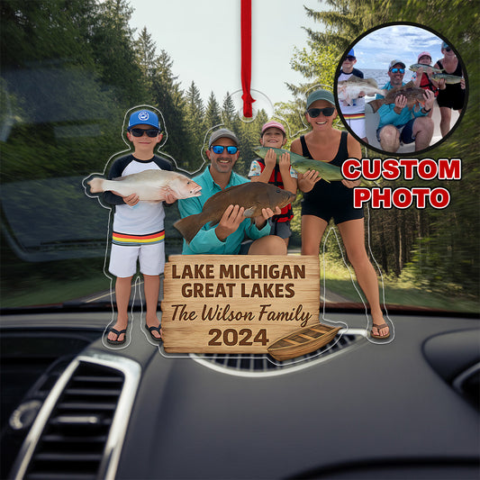 Custom Photo Fishing Lover Family Acrylic Ornament Christmas Gift