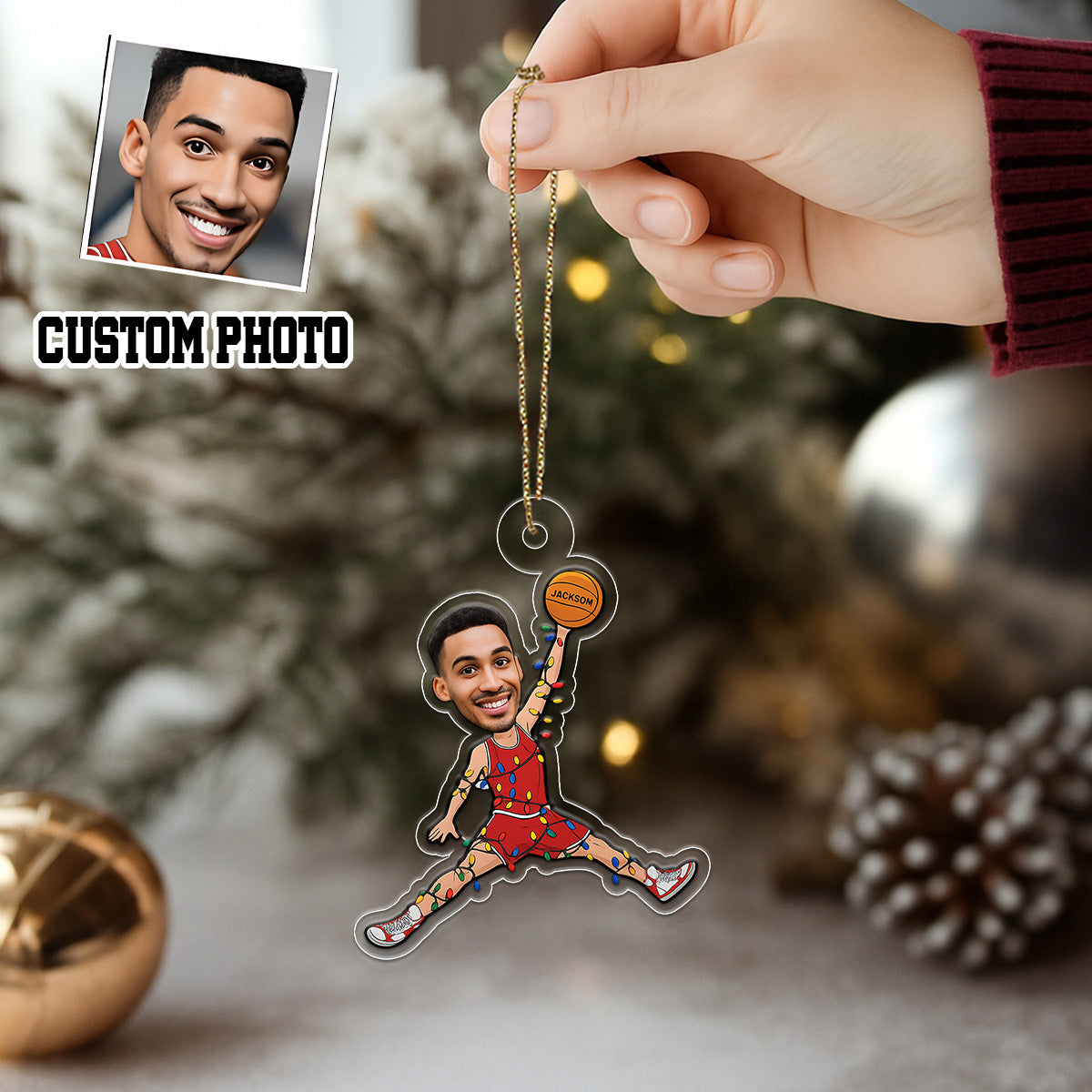 Custom Photo Funny Basketball Player Acrylic Ornament Christmas Gift