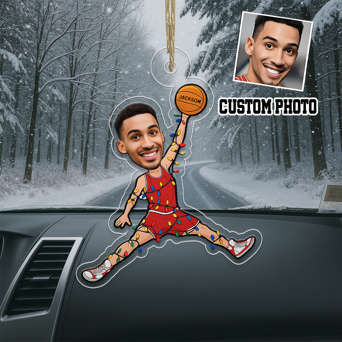 Custom Photo Funny Basketball Player Acrylic Ornament Christmas Gift