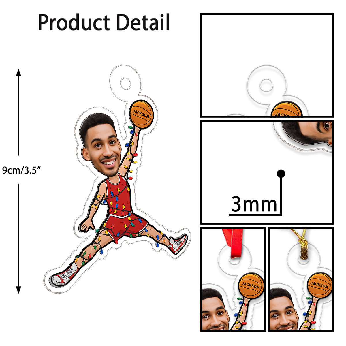 Custom Photo Funny Basketball Player Acrylic Ornament Christmas Gift