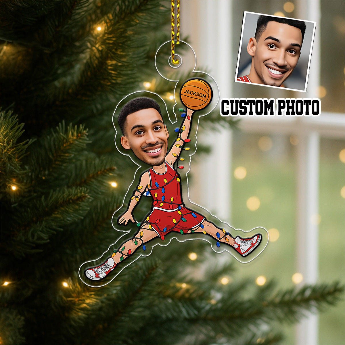Custom Photo Funny Basketball Player Acrylic Ornament Christmas Gift
