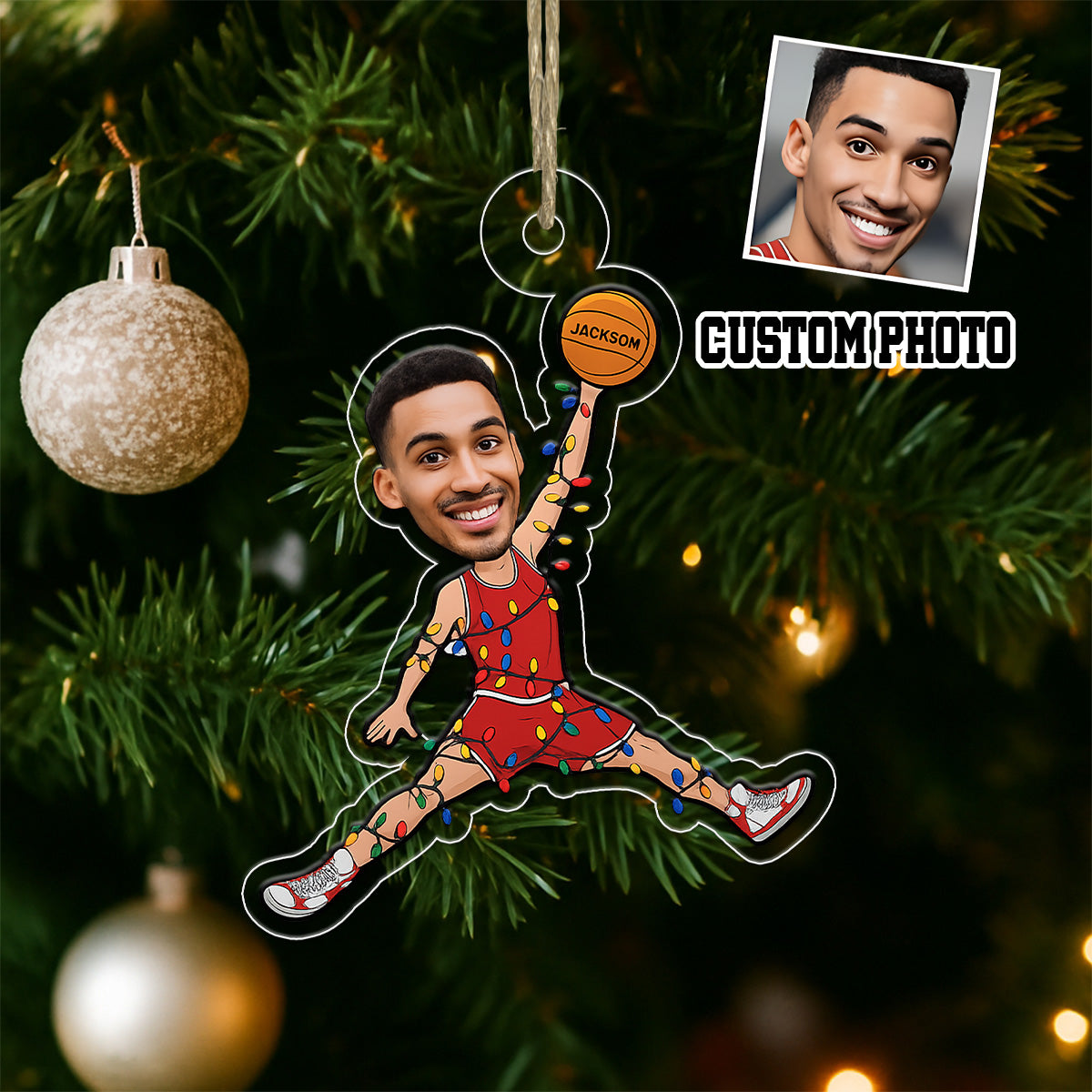 Custom Photo Funny Basketball Player Acrylic Ornament Christmas Gift