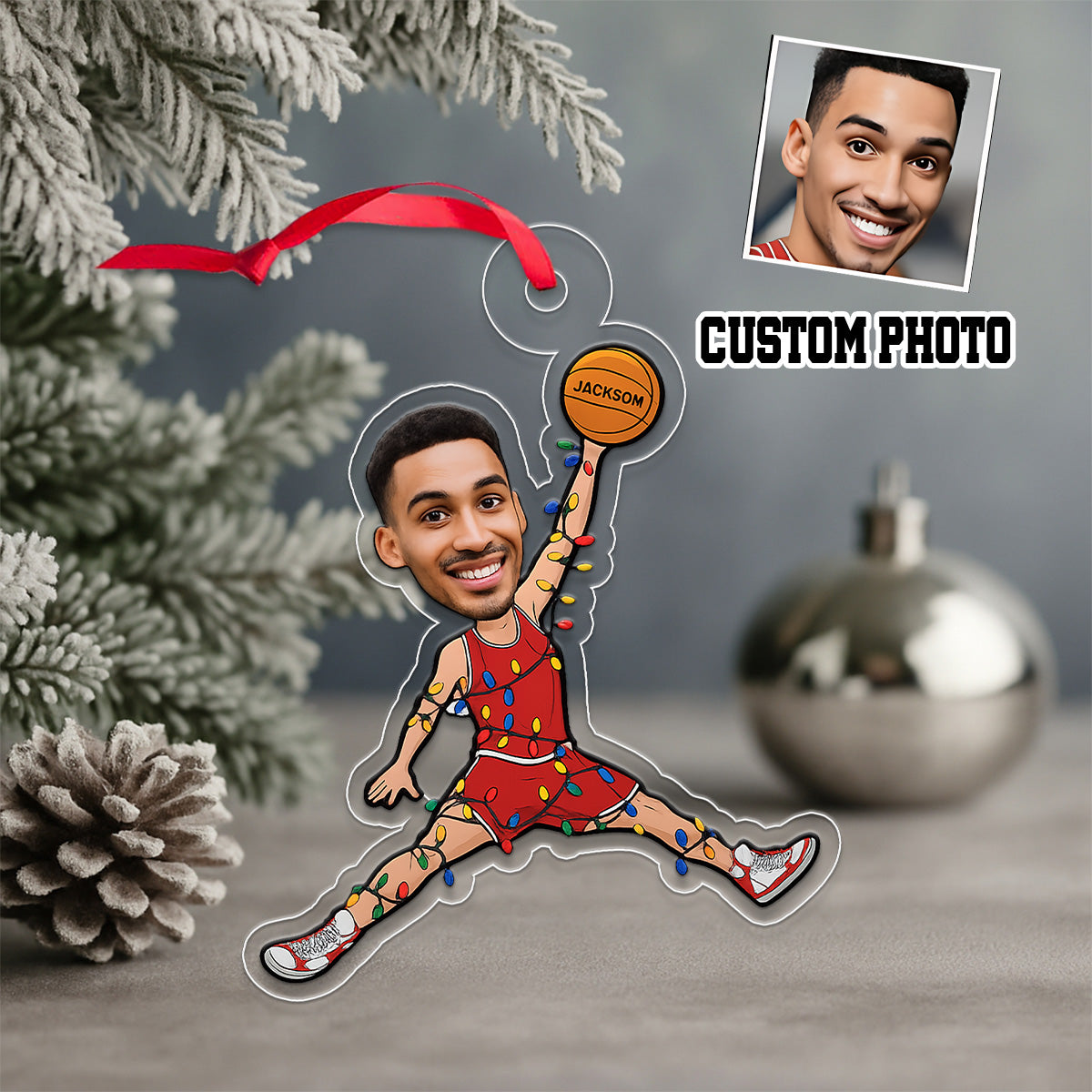 Custom Photo Funny Basketball Player Acrylic Ornament Christmas Gift